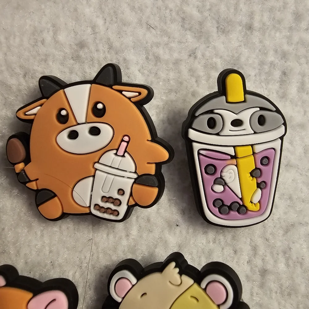 Jibbitz With Hamster Sloth and Boba Tea Theme Croc Shoe Charms Bundle Of 5